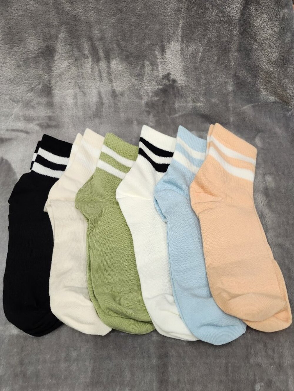 SISOSOCK Quarter Crew Cotton Socks for Women Size 6-10 Striped Casual
